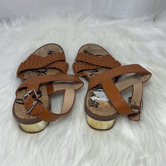 Sam Edelman Teena 2 Saddle Cognac Leather Woven Strap Sandals Sz 7 - Picture 3 of 6